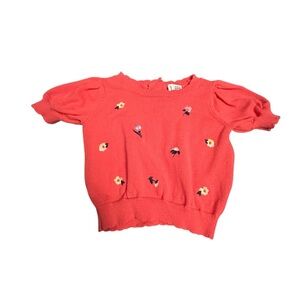 Janie and Jack Coral Knit Sweater with Floral Design